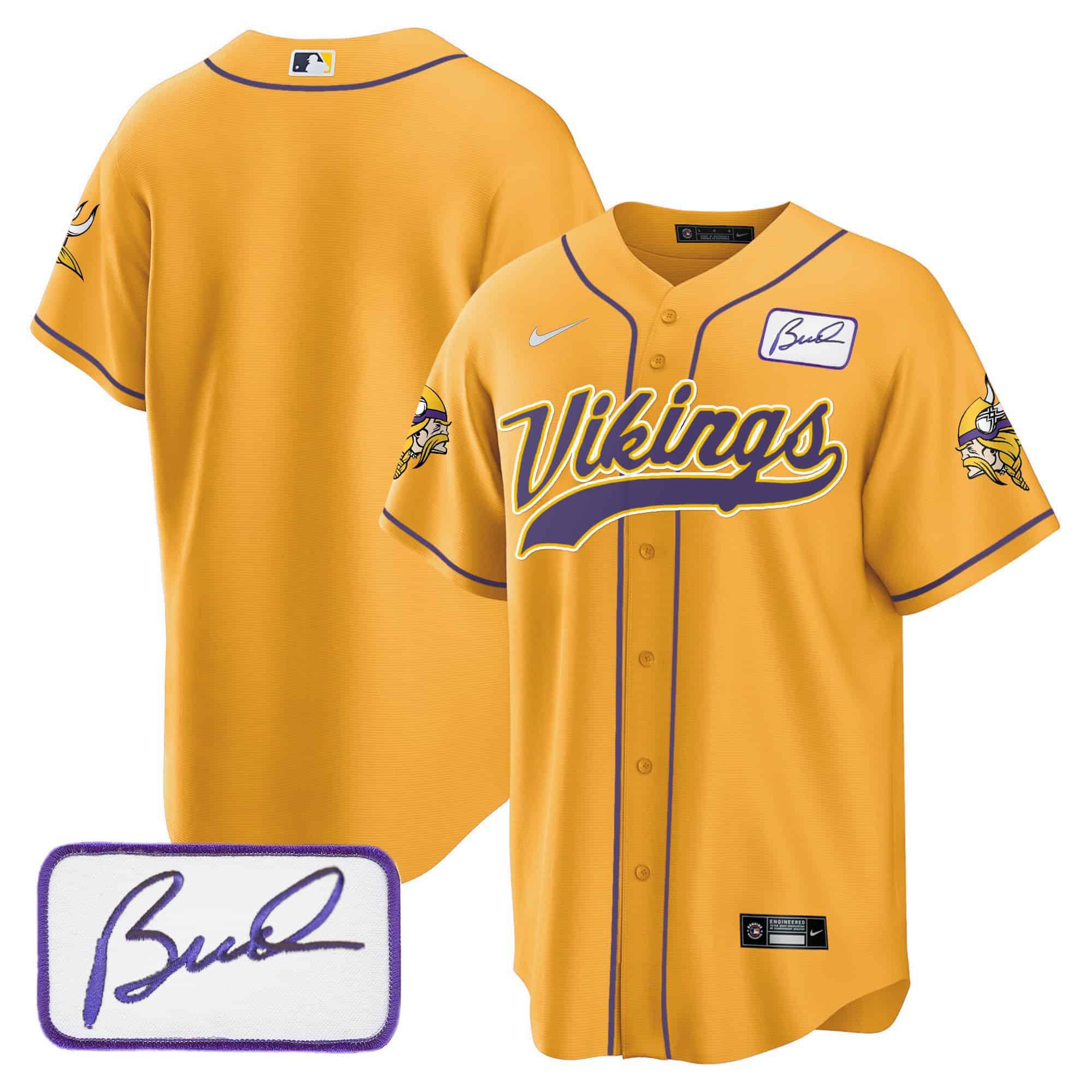 Men Minnesota Vikings Blank Yellow 2024 Nike Bud Grant Patch Classic Baseball NFL Jersey